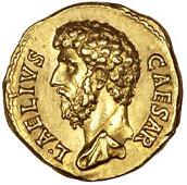 Aelius (Caesar, 136-8), Aureus, Rome, c. 137, bust left, draped on left shoulder, rev. CONCORD TR POT COS II,...