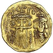 Constans II, Solidus, Syracuse, c. 667-8, crowned busts of Constans II and Constantine IV facing, both wearing...