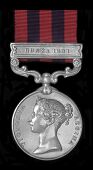 India General Service 1854-95, 1 clasp, Hunza 1891 (668 Lce. Naick Tula Ram, 2d Kash. Infy. I.S.T.) very fine 	...