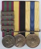 Three: Muleteer Shaikh Vazeer, Madras Sappers and Miners

India General Service 1895-1902, 4 clasps, Relief of...