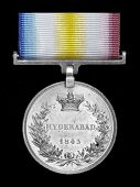 Hyderabad 1843 (Naique Bappoo Jadow 21st Regt. N.I.) locally impressed naming, fitted with silver clip and bar...