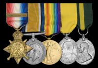 Five: Warrant Officer Class 2 E. Onions, Leicestershire Yeomanry

1914 Star, with clasp (527 Sq. Q.M. Sjt., Leic....