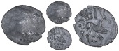 Corieltauvi, Vep, Unit, trace of design, rev. horse right, vep above, trefoil of pellets behind, three pellets in...