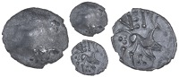Corieltauvi, Vep, Unit, trace of design, rev. horse right, vep above, trefoil of pellets behind, three pellets in...
