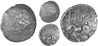 Corieltauvi, Vepo Comes, Unit, trace of wreath design, rev. horse right, vepoc and pellet above, pellet in front,...