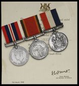 Three: Private L. L. Leon, 1st Infantry Brigade, South African Forces

War and Africa Service Medals (126230 L. L....
