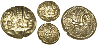 Early Uninscribed issues, Stater, British Ma [Wonersh type], cruciform wreath pattern with crescents in centre,...