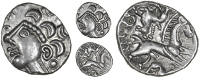 Early Uninscribed issues, Unit, ‘Abingdon Head’ type, female Celtic head left with crescents and beaded hair,...