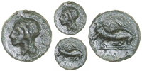Early Uninscribed issues, Potin, Thurrock type, head left, rev. bull right, MA above, 4.70g/2h (BMC 660ff; VA...