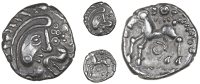Atrebates and Regni, Uninscribed issues, Unit, Old Basing type, crescent lunar head right, small horse in front,...