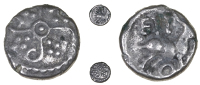 Atrebates and Regni, Eppillus, Minim, four-armed spiral, four pellets in each angle, rev. goat right, EPP above,...
