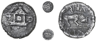 Atrebates and Regni, Verica, Minim, temple, C F at sides, rev. bull right, VER above, REX below, 0.28g/4h (BMC...