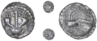Atrebates and Regni, Verica, Minim, sceptre between two cornucopiæ, vase below, rev. eagle in flight left, 0.25g/8h...