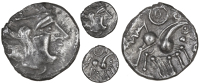 Belgæ, Unit, Sussex Lyre type, diademed head right, rev. horse right, wheel above, lyre-shaped ornament below,...