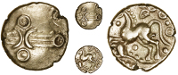 Trinovantes, Dubnovellaunus, Quarter-Stater, two crescents back-to-back across wreath, pellet-in-annulet above,...