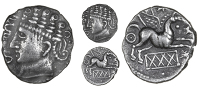 Trinovantes, Dubnovellaunus, Unit, head left, d[v]bno in front, rev. Pegasus right, star above, pellet-in-annulet...