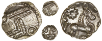 Catuvellauni, Uninscribed issues, Quarter-Stater, zig-zag motif across field, pellet-in-annulets at sides, rev....