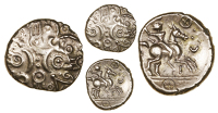 Catuvellauni, Tasciovanus, Stater, wreath pattern with pellets-in-annulets, three pellets between two crescents in...