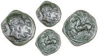 Catuvellauni, Tasciovanus, Bronze Double-Unit, bust right, TASCIA in front, VA behind, rev. Pegasus left, TAS...