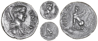 Catuvellauni, Cunobelin, Unit, winged bust right, cvno in front, rev. sphinx left, tascio in front, 1.15g/1h (BMC...