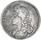 James II (1685-1688), 1687, second bust, edge tertio (ESC 78; S 3407). Better than fine, mottled tone 	£200-250