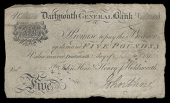 British Provincial, Devon, Dartmouth, Dartmouth General Bank, Five Pounds, 24 September 1818, B 1384, for John Hine...