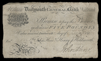 British Provincial, Devon, Dartmouth, Dartmouth General Bank, Five Pounds, 24 September 1818, B 1384, for John Hine...