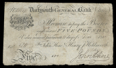 British Provincial, Devon, Dartmouth, Dartmouth General Bank, Five Pounds, 11 December 1818, B 1647, for John Hine &...