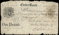 British Provincial, Devon, Exeter, Exeter Bank, One Pound, 10 July 1809, W 118, for Sir John Duntze Bart, Sanders,...