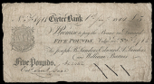 British Provincial, Devon, Exeter, Exeter Bank, Five Pounds, 1 January 1844, J 8918, for Joseph B. Sanders, Edward...