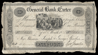British Provincial, Devon, Exeter, General Bank, One Pound, 7 October 1822, no. 685, for Thomas, Joseph & George...