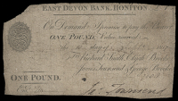 British Provincial, Devon, Honiton, East Devon Bank, One Pound, 10 September 1817, for Richard Smith, Elijah Brooke,...