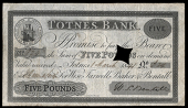 British Provincial, Devon, Totnes, Totnes Bank, Five Pounds, 1 March 1841, B 24, for Wise, Farwell, Baker & Bentall,...