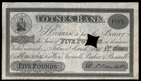 British Provincial, Devon, Totnes, Totnes Bank, Five Pounds, 1 March 1841, B 24, for Wise, Farwell, Baker & Bentall,...