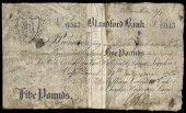 British Provincial, Dorset, Blandford, Blandford Bank, Five Pounds, 19 January 1856, no. 6043, for William Coventry...