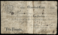 British Provincial, Dorset, Blandford, Blandford Bank, Five Pounds, 19 January 1856, no. 6043, for William Coventry...