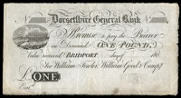 British Provincial, Dorset, Bridport, Dorsetshire General Bank, One Pound, 180–, unissued, for William Fowler,...