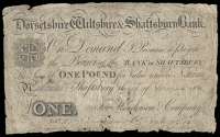 British Provincial, Dorset, Shaftesbury, Dorsetshire, Wiltshire & Shaftsbury (sic) Bank, One Pound, 16 March 1811, A...