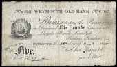 British Provincial, Dorset, Weymouth, Weymouth Old Bank, Five Pounds, 26 November 1895, W 1041, for Eliot, Pearce &...