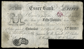 British Provincial, Essex, Chelmsford, Essex Bank, Fifty Pounds, 28 April 1869, no. 2855, for B. Sparrow, W.M....