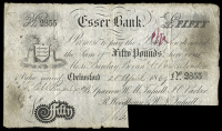 British Provincial, Essex, Chelmsford, Essex Bank, Fifty Pounds, 28 April 1869, no. 2855, for B. Sparrow, W.M....