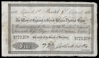 British Provincial, Gloucestershire, Bristol, The West of England & South Wales District Bank, Five Pounds, 6 April...