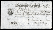 British Provincial, Gloucestershire, Tewkesbury, Tewkesbury Old Bank, Five Pounds, 18—, unissued, for Lechmere,...
