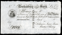 British Provincial, Gloucestershire, Tewkesbury, Tewkesbury Old Bank, Five Pounds, 18—, unissued, for Lechmere,...