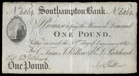 British Provincial, Hampshire, Southampton, Southampton Bank, One Pound, 1 January 1821, no. 6869, for C. Trim, J....