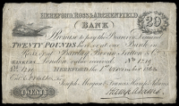 British Provincial, Herefordshire, Hereford, Hereford, Ross & Archenfield Bank, Twenty Pounds, 1 November 1862, no....