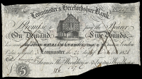 British Provincial, Herefordshire, Leominster, Leominster & Herefordshire Bank, Five Pounds, 29 October 1828, no....