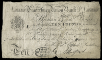 British Provincial, Kent, Canterbury, Canterbury Union Bank, Ten Pounds, 30 January 1840, no. 2325, for Halford,...