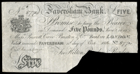 British Provincial, Kent, Faversham, Faversham Bank, Five Pounds, 11 October 1886, no. 8774, for Hilton, Rigden &...