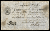 British Provincial, Lancashire, Dobcross, Saddleworth Bank, Five Pounds, 19 October 1857, S/B 4660, signature of...